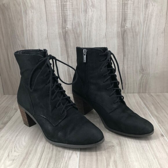 Lucky Brand Ankle Boots Womens 8M Persee Black Leather Zip Lace Up Booties - Picture 3 of 11